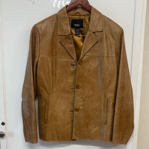 Vintage Style Brown Leather Button-Up Jacket
